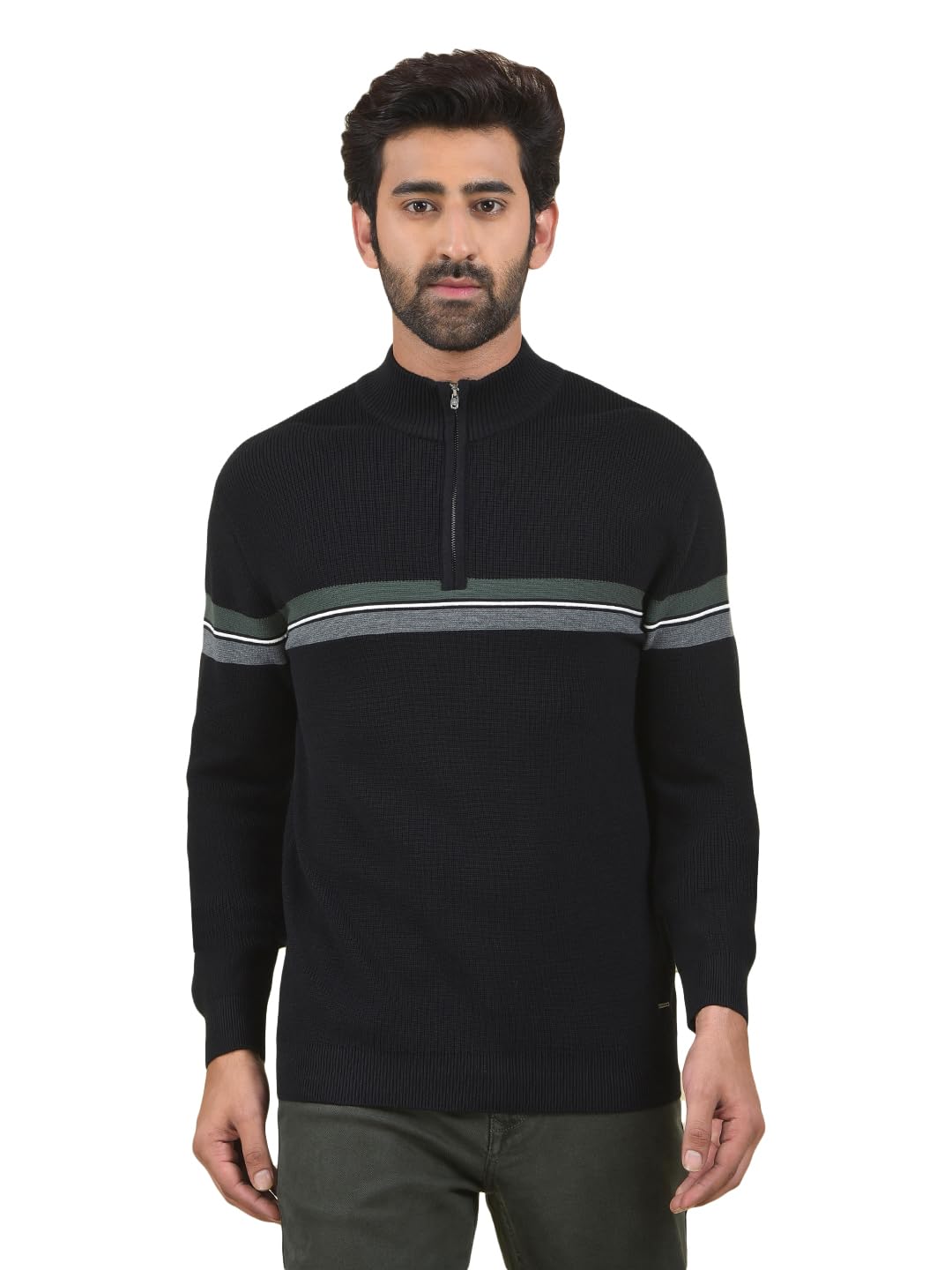 crimsoune club Men's Black Horizontal Stripes High Neck 100% Cotton Sweater-picture-23
