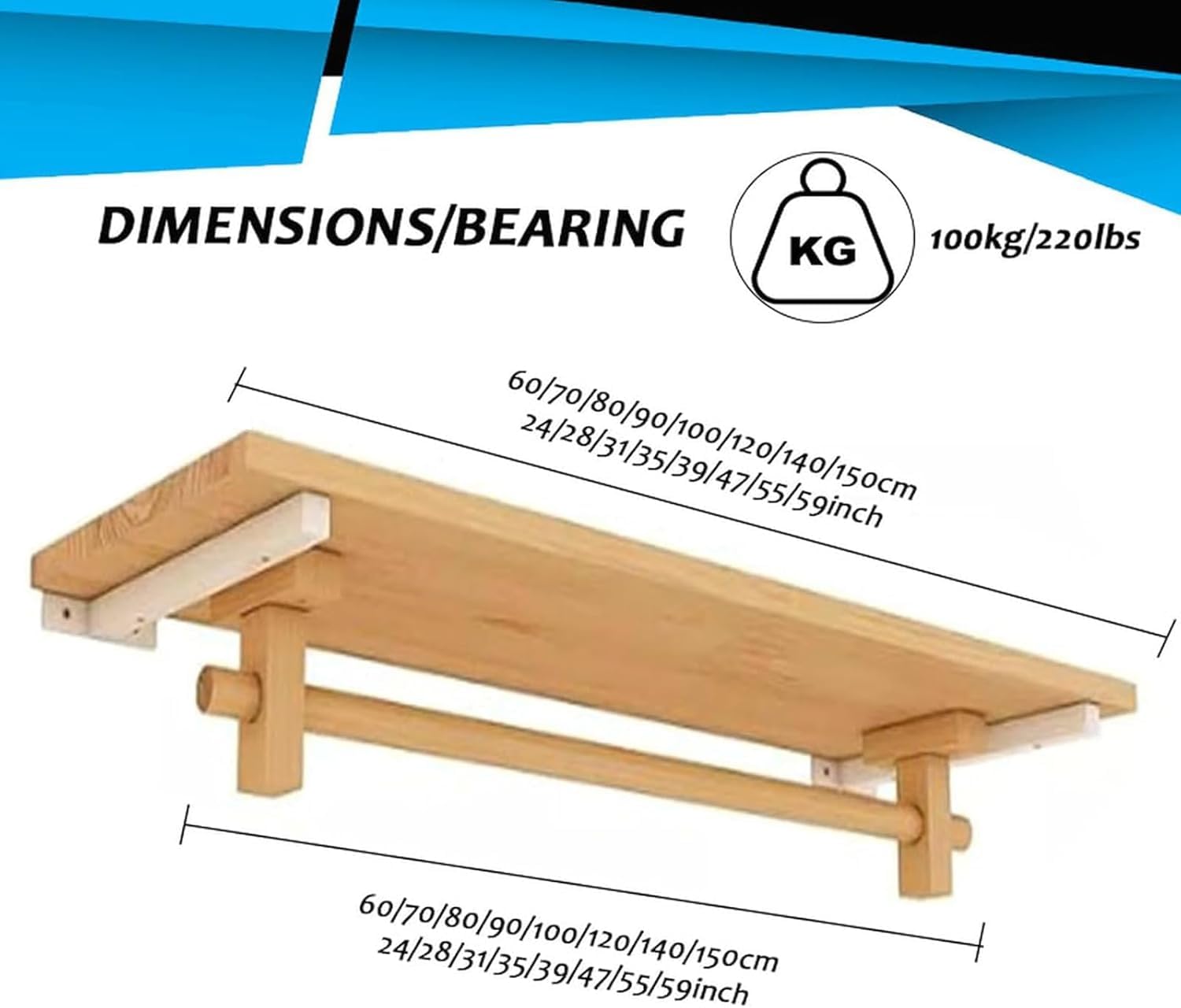 Mounted Closet Systems with Shelves, Closet Organizer System with Hanging Rods, Wall Mount Bedroom Wardrobe Walk-in Closet, Solid Wood Garment Rack (150cm/59in)