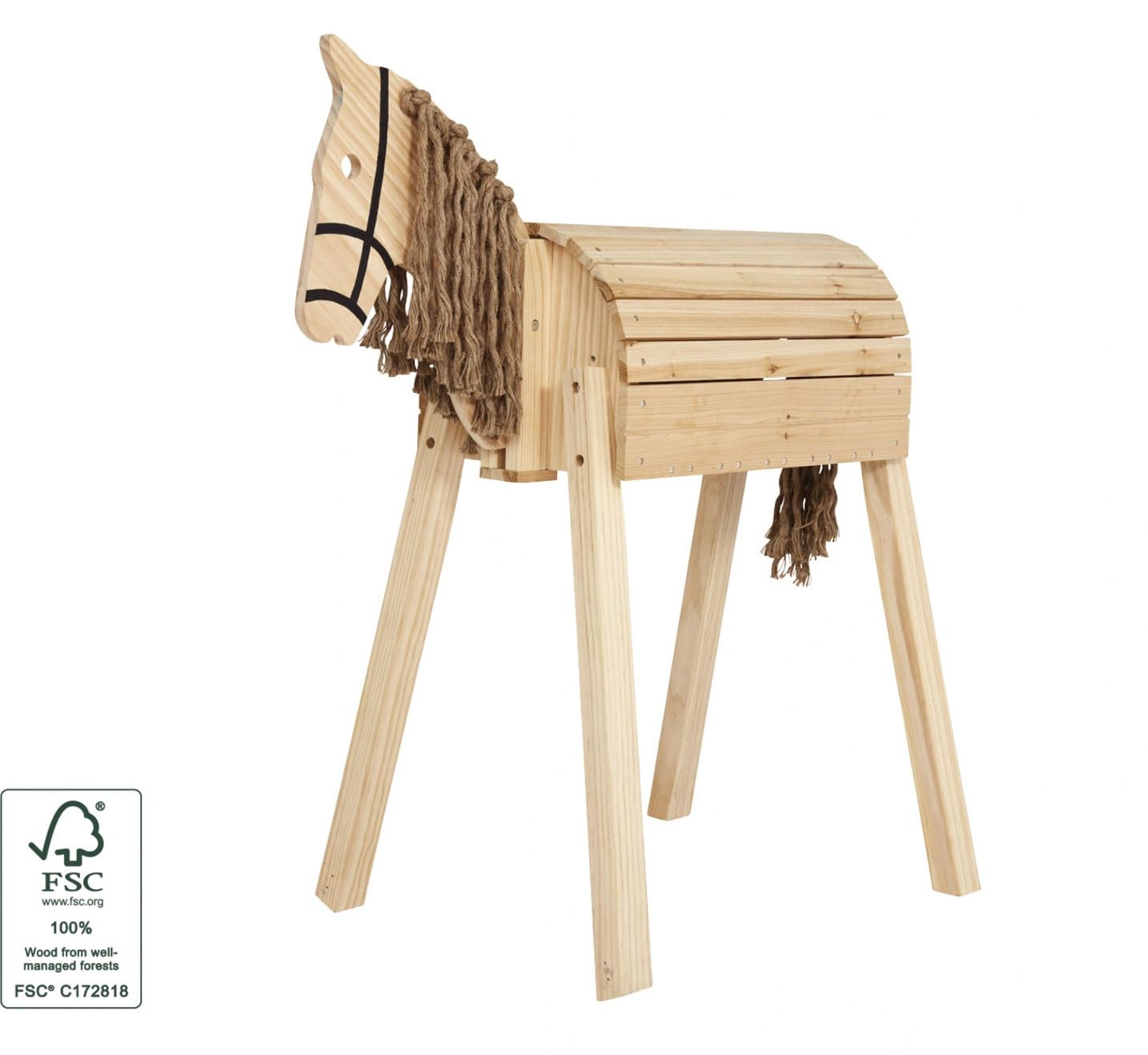 ToyToyToy Holzpferd Spielzeug Pferd Stehpferd aus Holz mit Zügel in and Out 103 cm