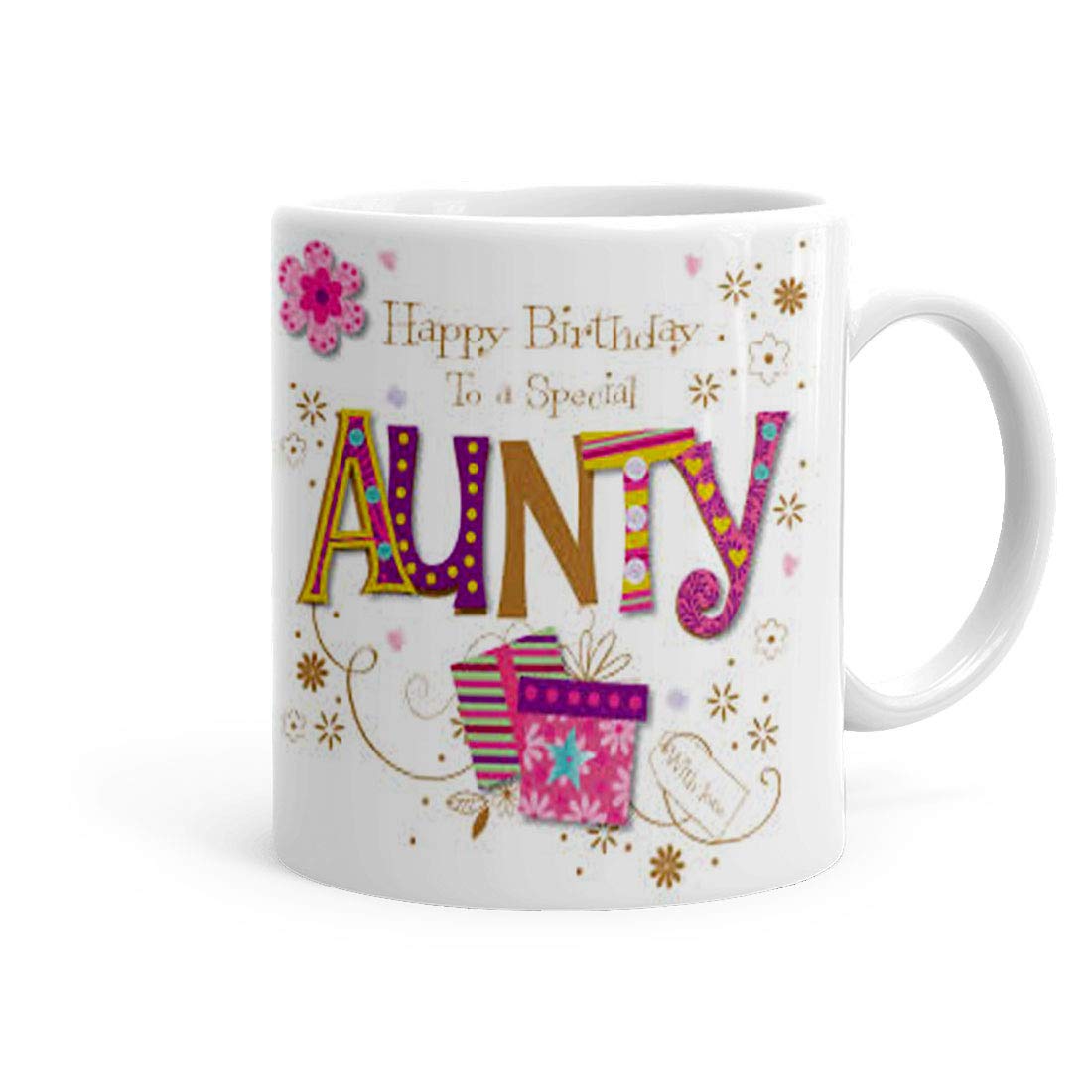 Happy Birthday to Aunty Theme Ceramic Printed Tea and Coffee Mug(325 Ml)(jan-10663P)- Birthday Gift,Anniversary Gift