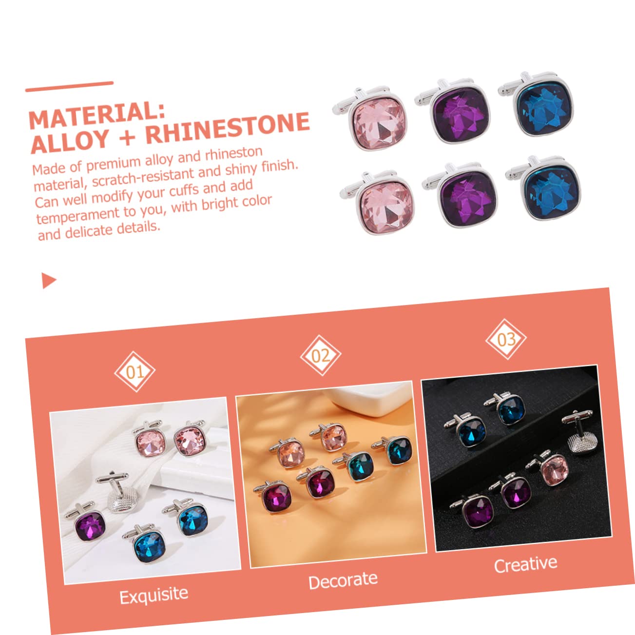 BESPORTBLE Gemelli Con Diamanti in Cravatta Per Gli Uomini Sposo Gioielli Accessori Uomo Nozze Padre Lui Nero Gemelli Della Camicia Gemelli Per Tute Link Punta Di