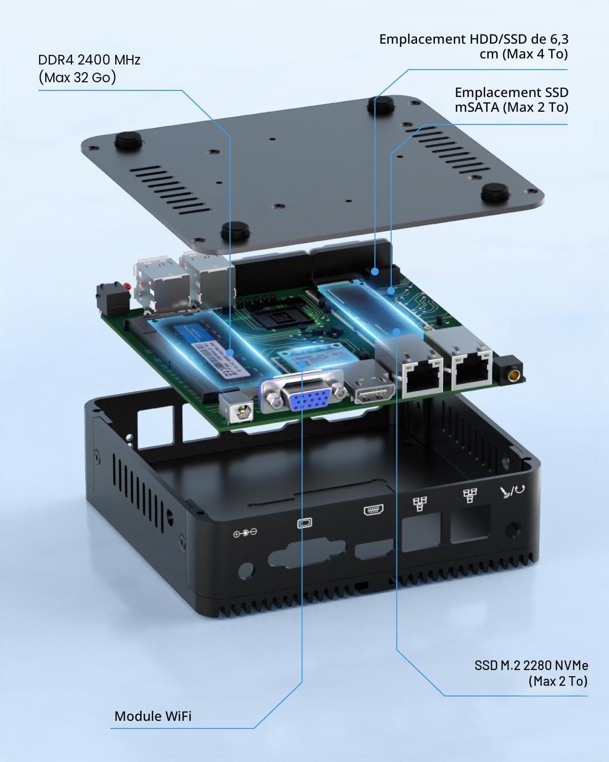 HYSTOU Mini PC Fanless Industriel 8Go de RAM 128Go SSD J5005 Fanless Mini PC per Industrial