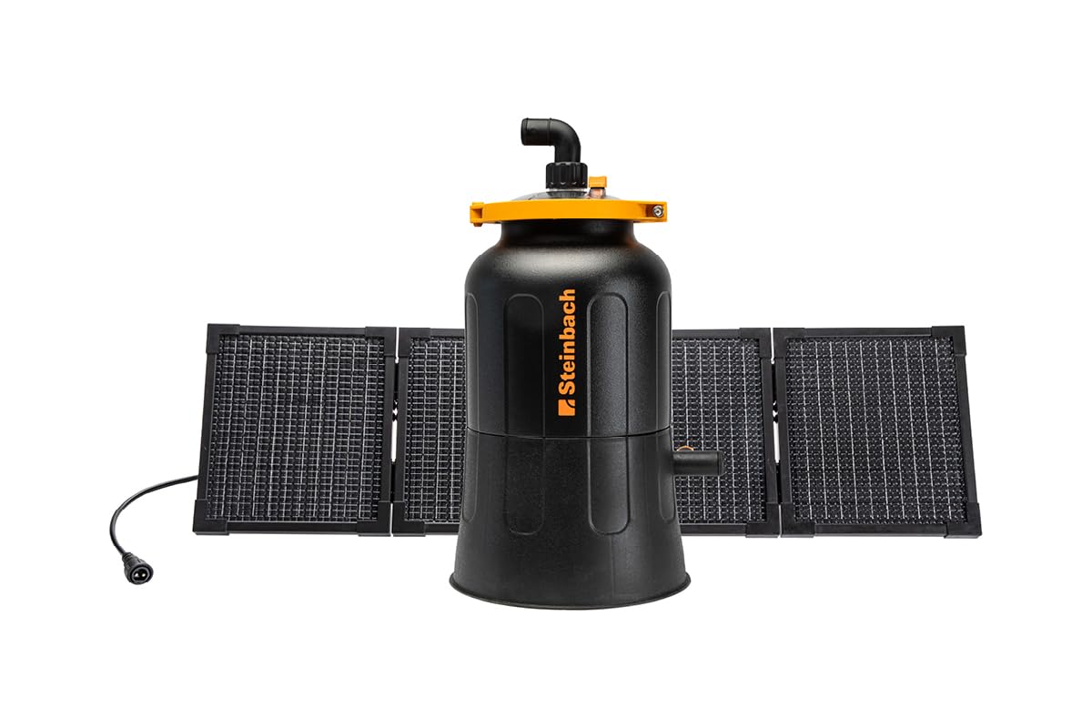STEINBACH Solarfilteranlage FXS38 – 040603 – Pumpenleistung 4.500 l/h – Für Pools mit bis zu 19.000 l – Mit einem inkludierten faltbaren 80 Watt PV Panel – Inkl. 256 g Filter Balls