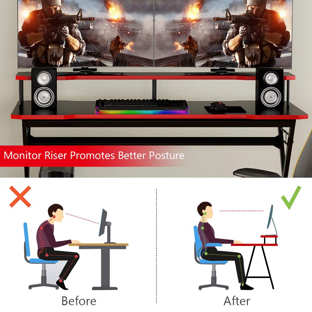 Tribesigns 55 inch Large Gaming Desk for 2 Monitors, Ergonomic PC Gaming Table Gamer Computer