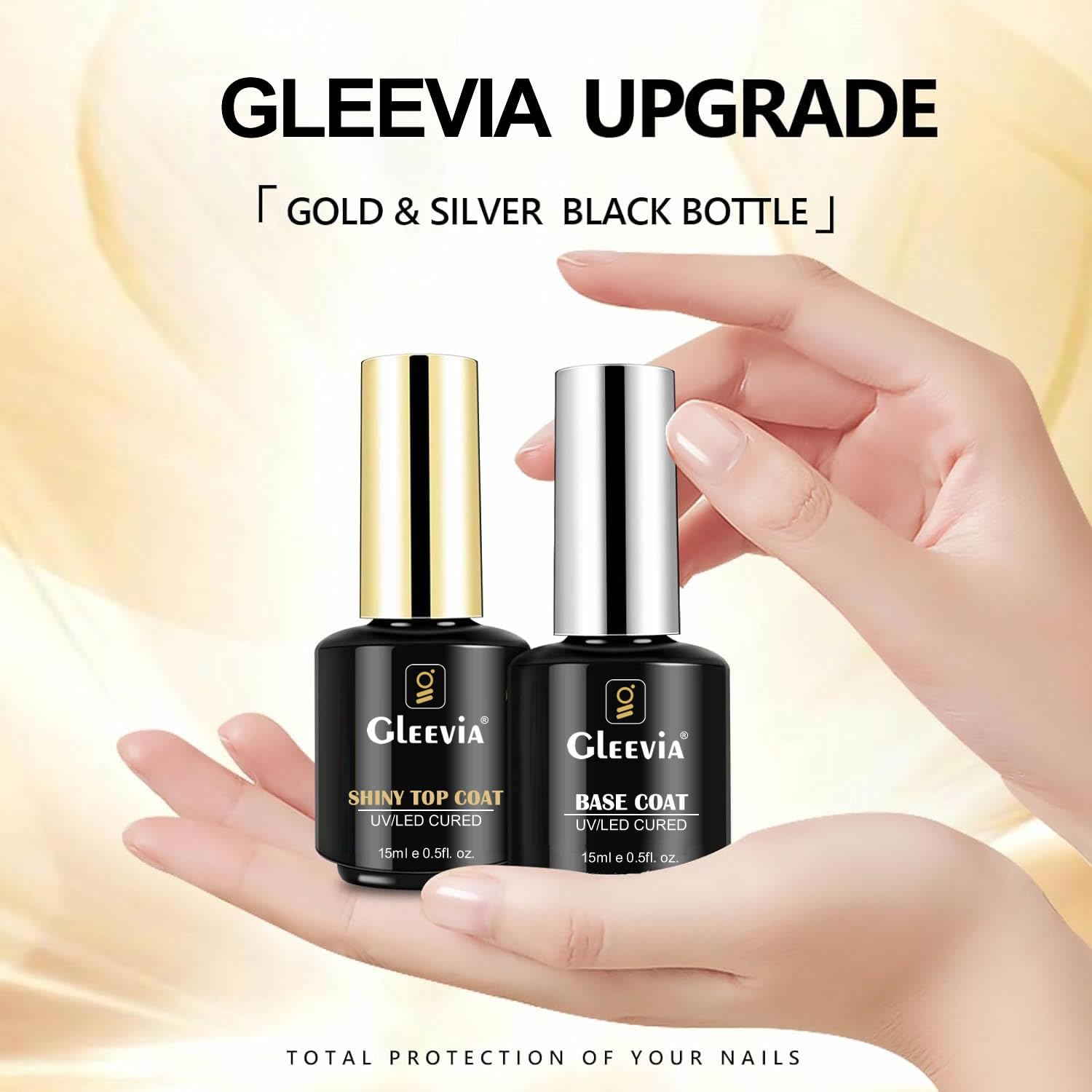 Gleevia No-Wipe Glossy Top Coat & Base Coat Combo Pack 15ml Each β Professional Gel Nail Polish Kit for Long-Lasting High Gloss Finish | Soak-Off UV/LED Gel DIY Manicure at Home (Set of 2) 1