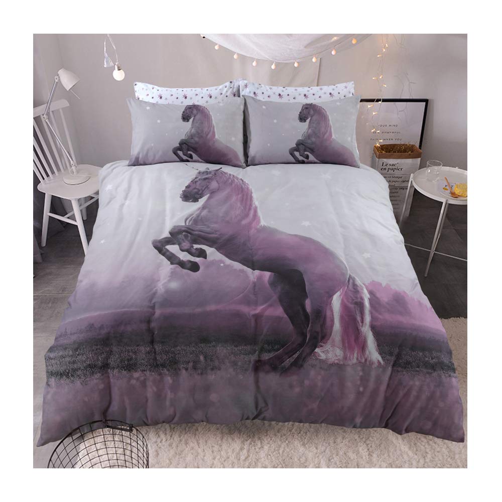 Duvet cover set animal print effect quilt bedding set poly cotton new (Magical Horse, double)