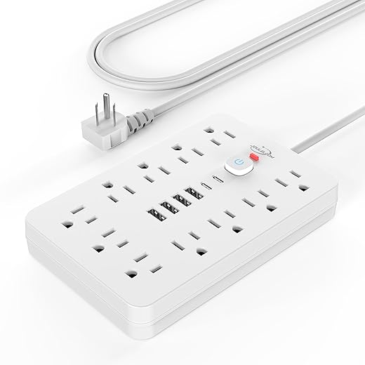 JouleLoom Power Strip Surge Protector with 11 Outlets, 4 USB and 2 USB C Ports, 5 Ft Extension Cord, Flat Plug, Wall Mount, Overload Protection Desk USB Charging Station for Home, Office(White)