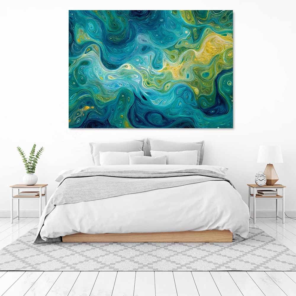 WUFIEA Ogólny abstrakcyjny obraz na płótnie iluzjonariusz wir do salonu sypialni biura dekoracja (ciemnozielony 02) - 40 x 60 cm oprawiony