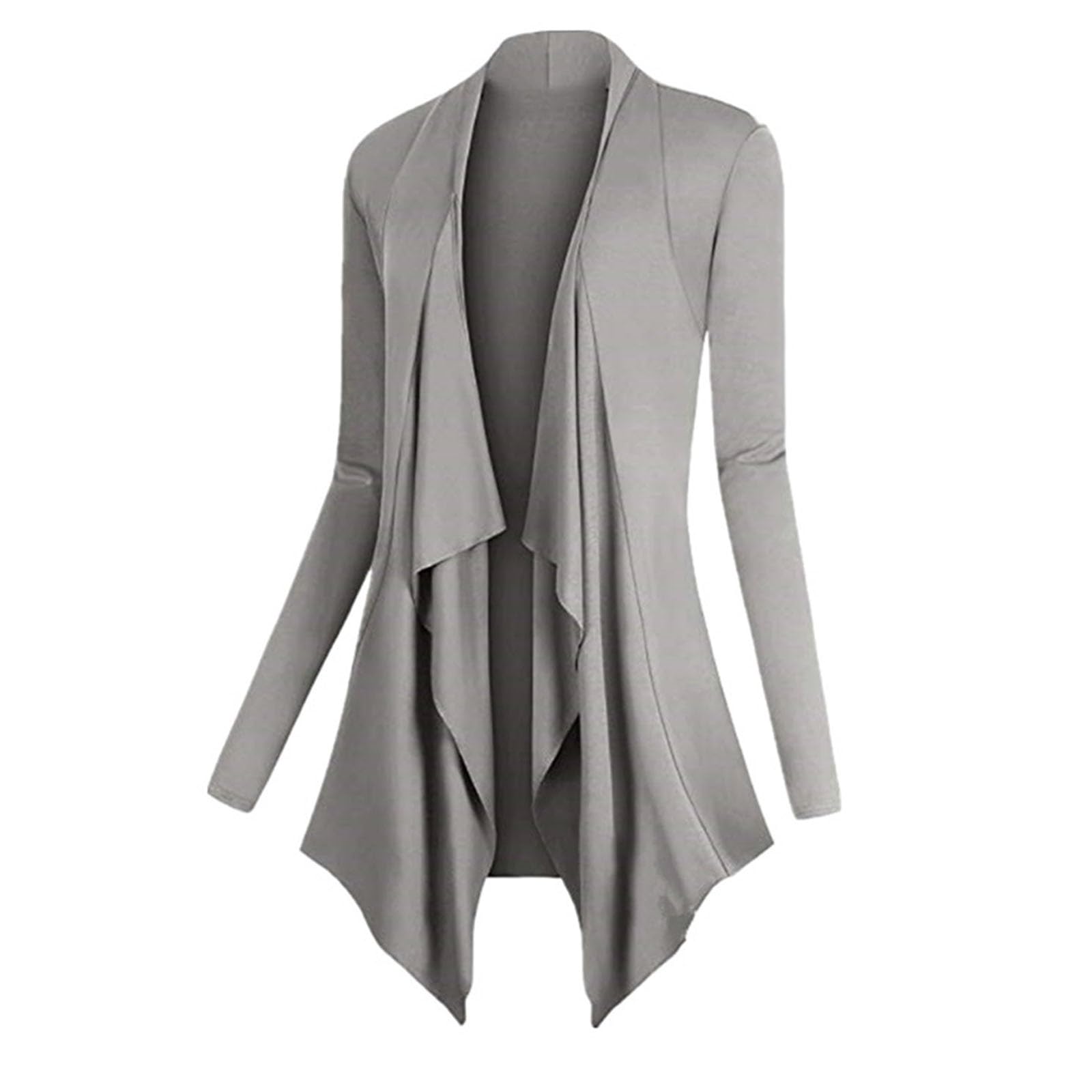 Chaqueta larga de gasa para mujer, cárdigan de punto ajustado, chaqueta de forro polar, chaqueta de entretiempo, chaqueta de entretiempo, fina, de punto, monocolor, cascada, manga larga, frente
