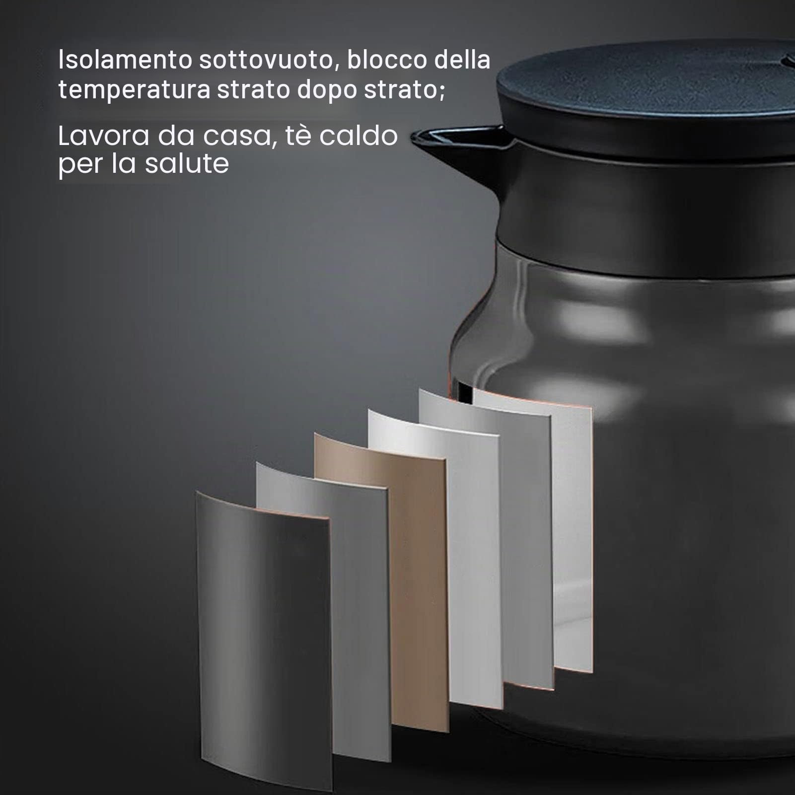 Caraffa Termica per Caffè 1L, Dispenser Isolante per Bevande Calde in Acciaio Inossidabile con Infusore per Tè Rimovibile, Teiera e Dispenser per Casa e Ufficio (Nero)