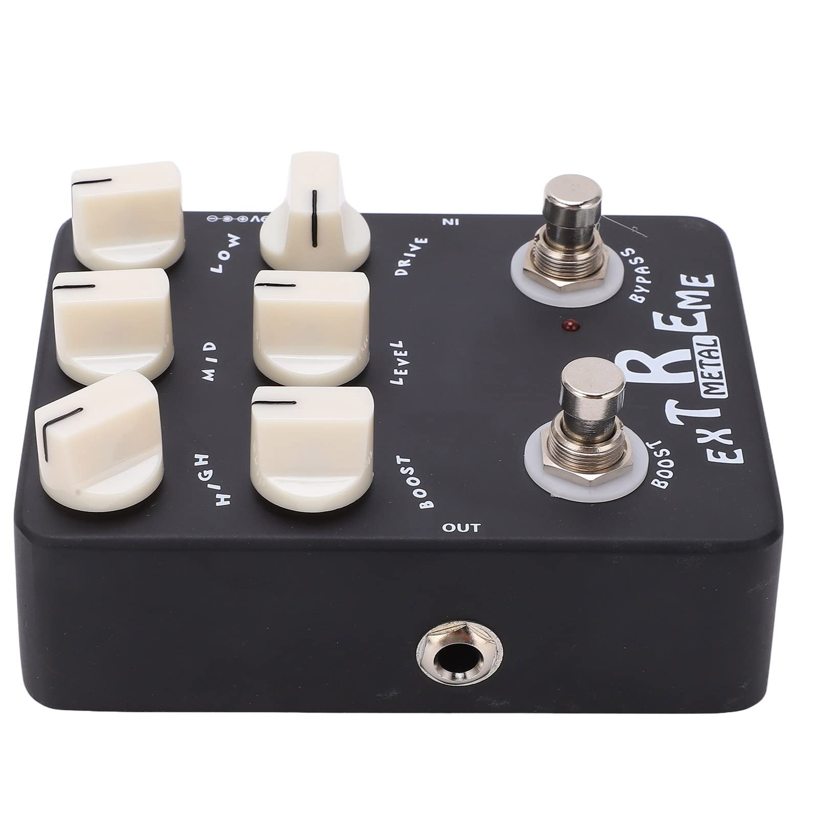 Pedale Effetto Distorsione in Metallo con Equalizzatore a 3 Bande e Controllo del Guadagno per Chitarra Elettrica Black Metal