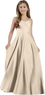 Girls Straps Junior Bridesmaid Dress for Wedding Satin Pageant Flower Girl Dresses Pageant for Teens