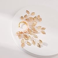 Vista 6 de Puño de Oreja de Elfo Hada Individual Izquierdo Hecho a Mano Sin Perforación Arete para Mujeres (Hojas Doradas)