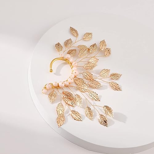 Miniatura 6 de Puño de Oreja de Elfo Hada Individual Izquierdo Hecho a Mano Sin Perforación Arete para Mujeres (Hojas Doradas)