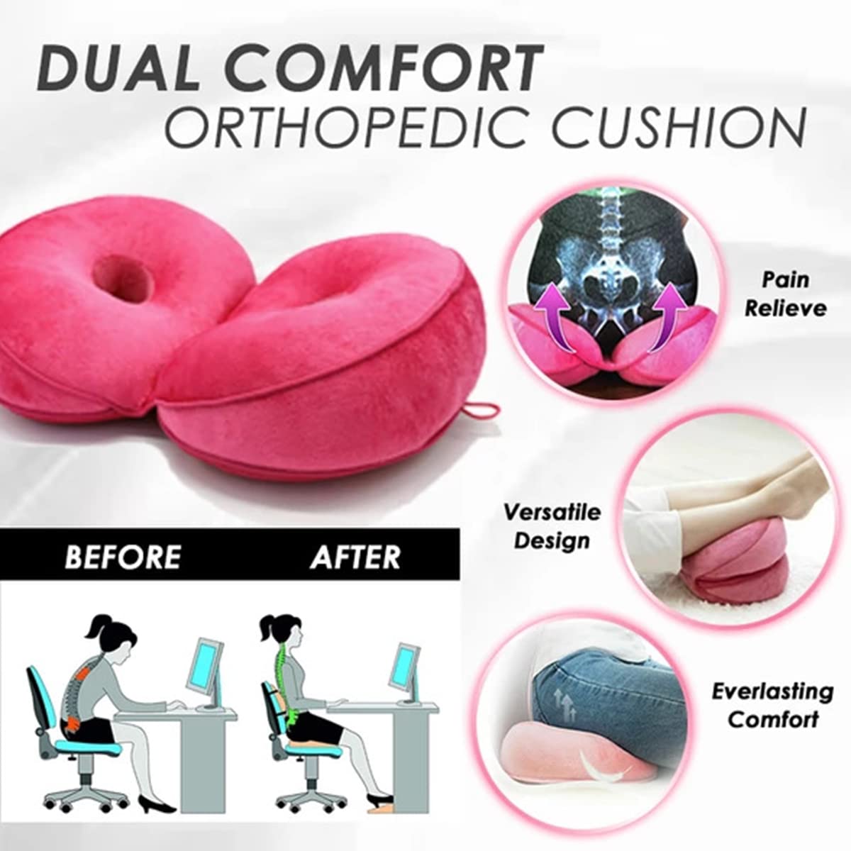 Coussin Orthopédique Donut Lwuey Pour Hémorroïdes Et Sciatique - Soulagement Douleurs Assise - 25cm