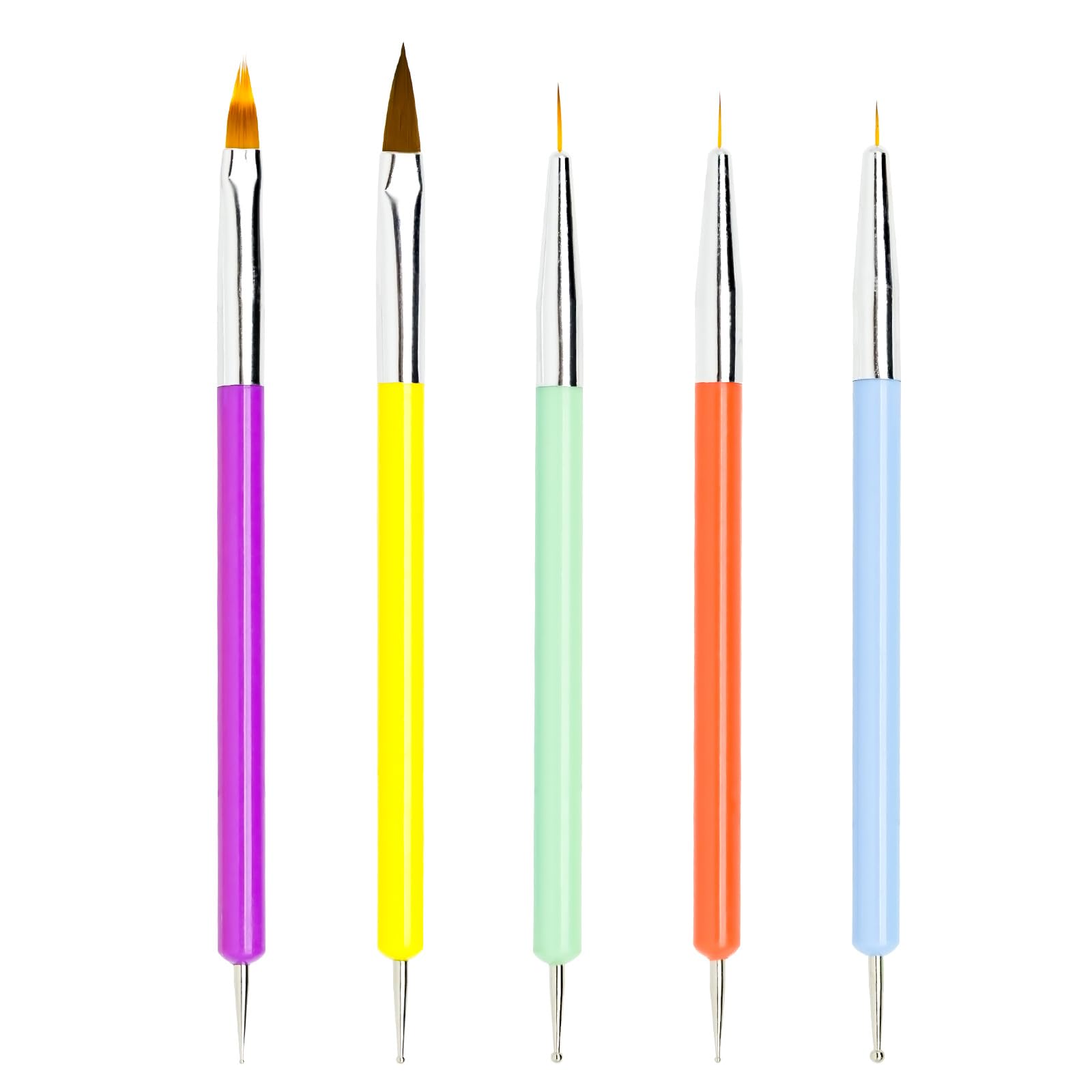 Lokaloka 5 Pinceles para Uñas de Gel Nail Art con Dotting Pen y Ombre, Pincel Semipermanente Fino Decoracion Profesional Acrilicas Construcción Kit Manicura Francesa Set