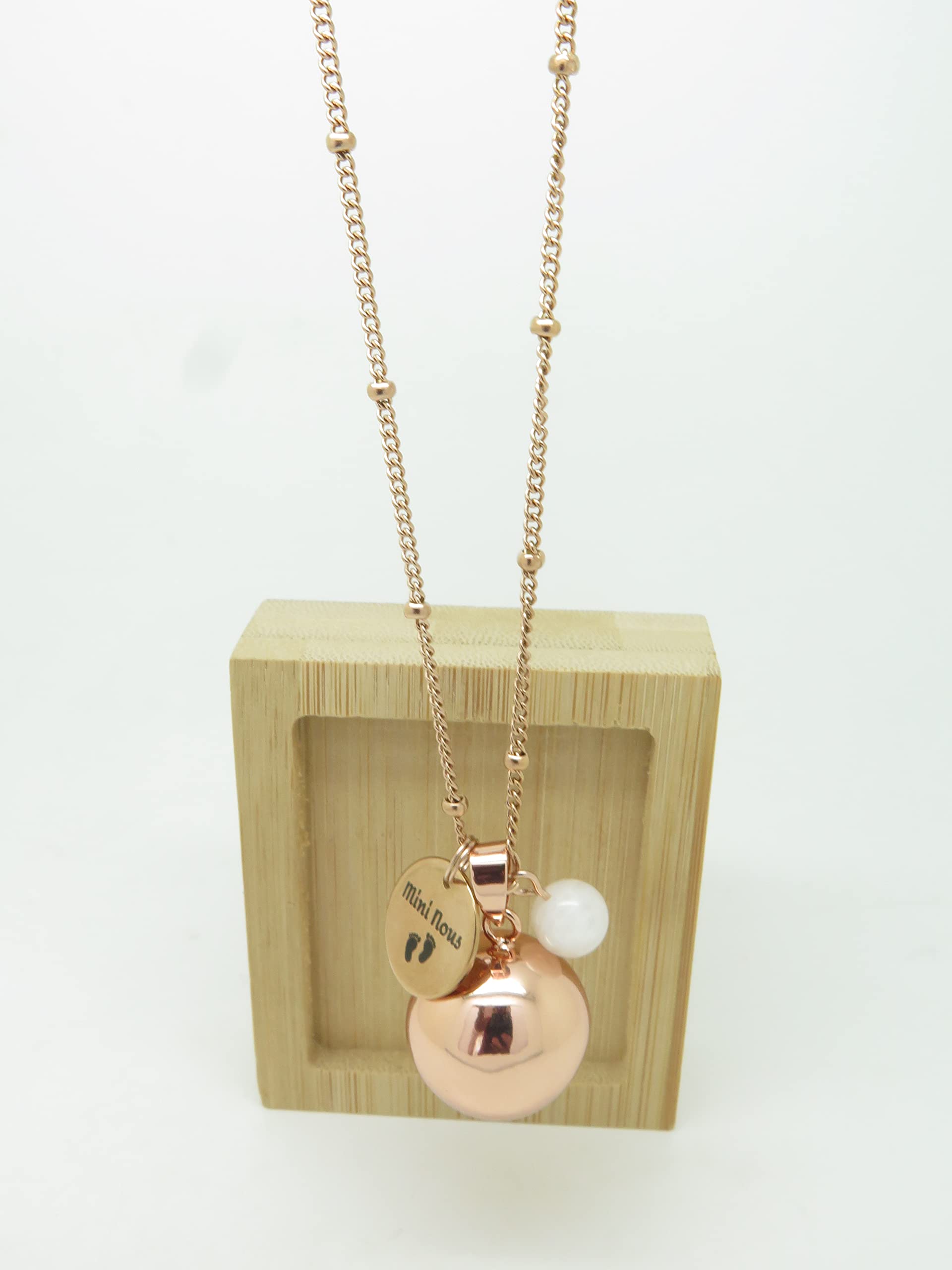 Bola de Grossesse Lisse Personnalisable Ton Or Rose Médaille Gravée Mini Nous Petits Pieds Chaîne Satellite Pierre Fines cadeau future maman