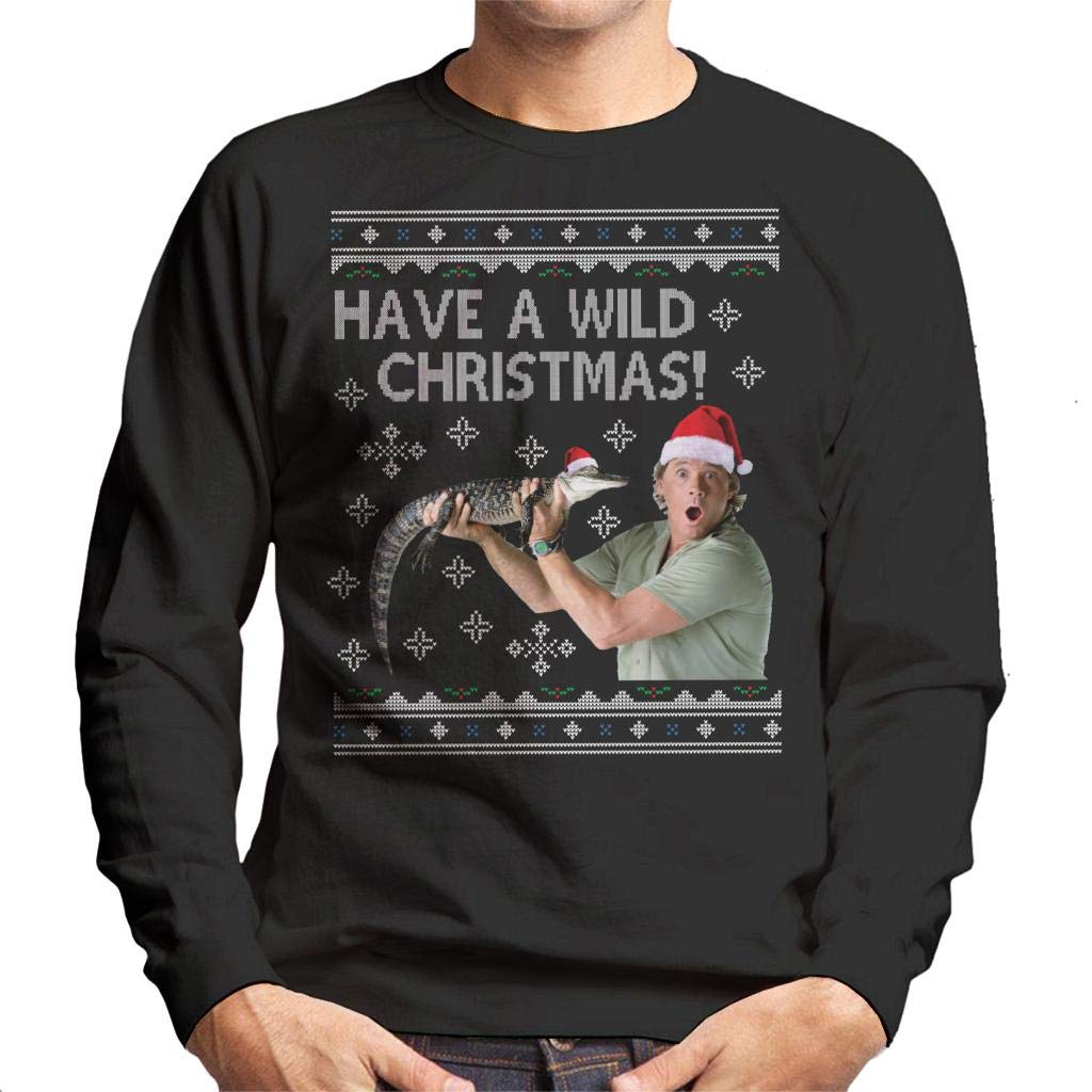 Cloud City 7 Men's Black Steve Irwin Have A Wild Christmas Sweatshirt