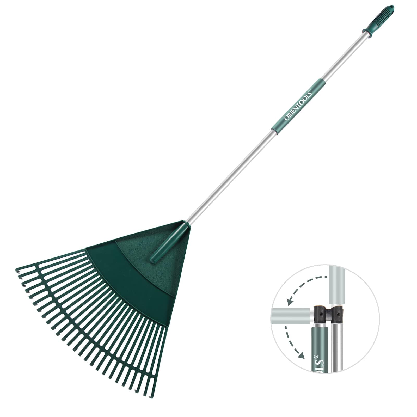 ORIENTOOLSGarden Rake, Garden Leaf Rake, Foldable Garden rake for Leaves Lightweight Steel Poly Shrub Rake for Cleaning Leaves, 26 Tines, 167 cm (Green)
