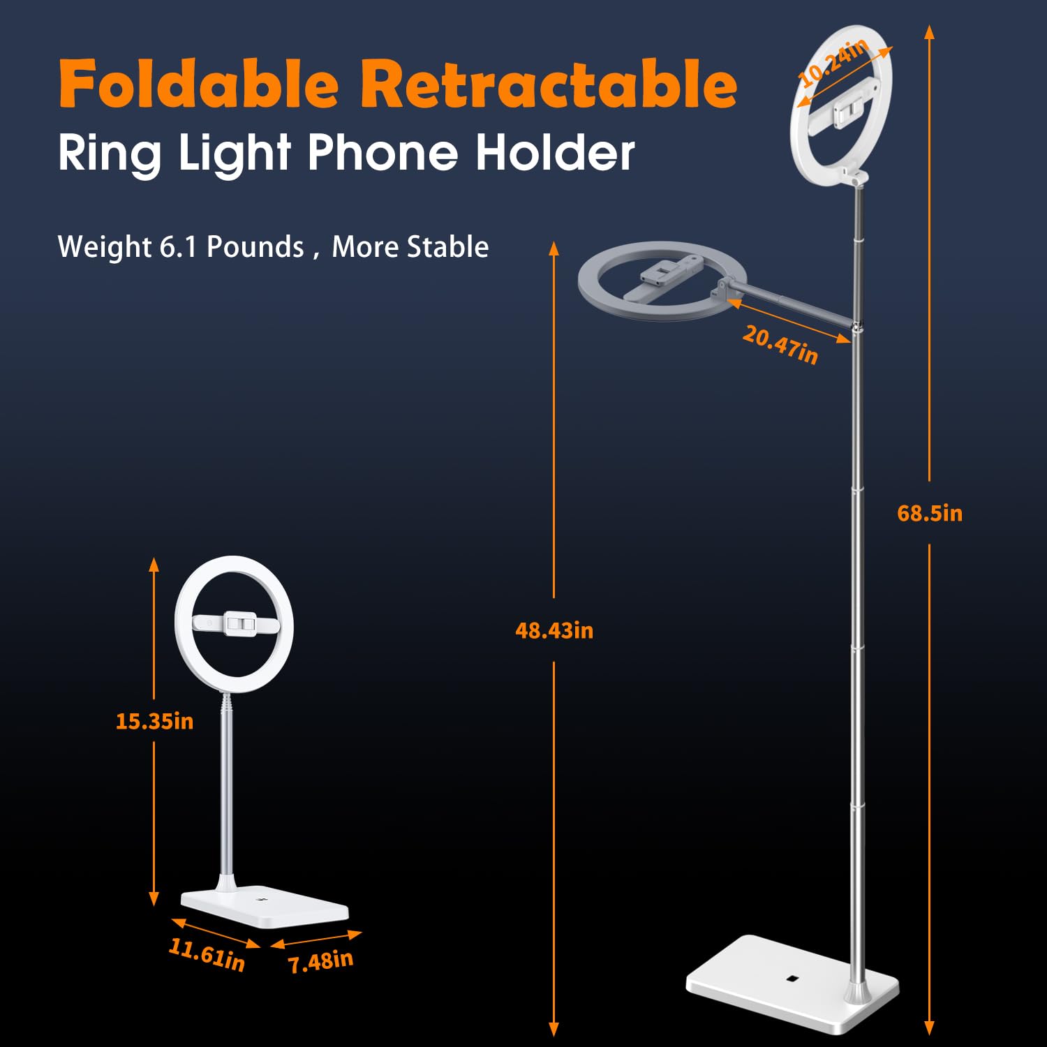 Ring Light Professionnel Smartphone Overhead 174cm, avec Trépied Idéal pour TikTok, Les Diffusions en Direct de Cours de Cuisine et Les Vidéoconférences.