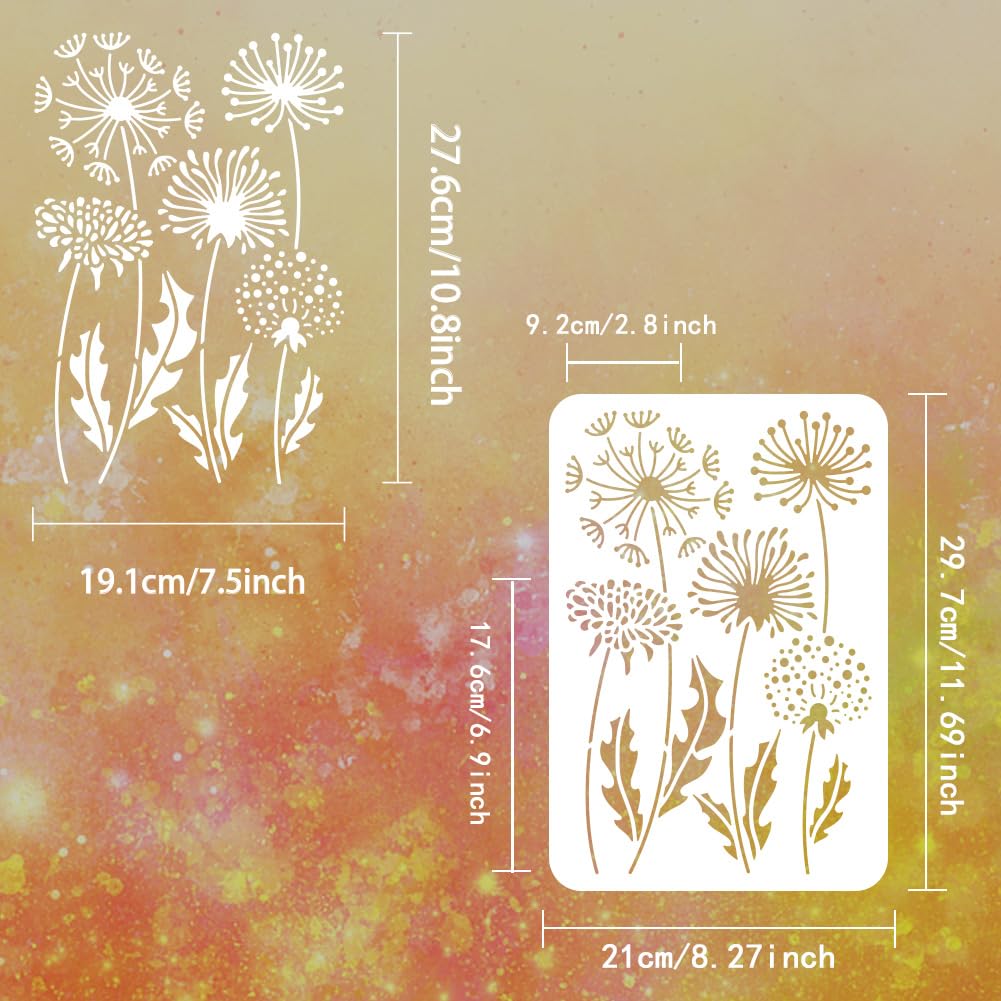 Stencil Fiori Di Tarassaco - 4 Pezzi 11.8x11.8 Pollici, Per Pittura Su Parete, Legno, Tessuto E Piastrelle - Foto 3
