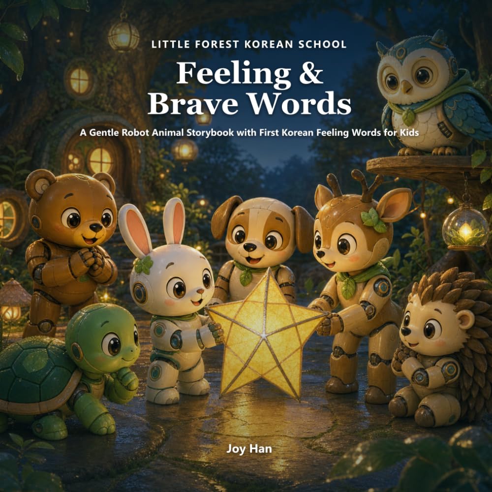 Little Forest Korean School: Feeling & Brave Words: A Gentle Robot Animal Storybook with First Korean Feeling Words for Kids