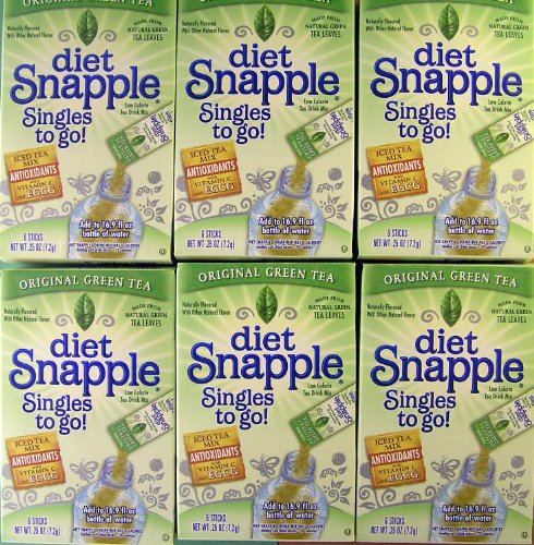 Diet Snapple Singles to Go Original Green Tea (6 Sticks in each box) SIX BOXES