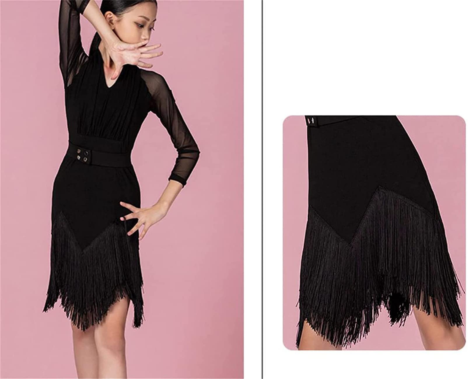 Costumi di Danza Moderna per Ragazze per Bambini Gonna con Nappe A Maniche Lunghe Body per Ginnastica Vestito da Ballerino di Jazz Latino per Spettacoli di Danza sul Palco