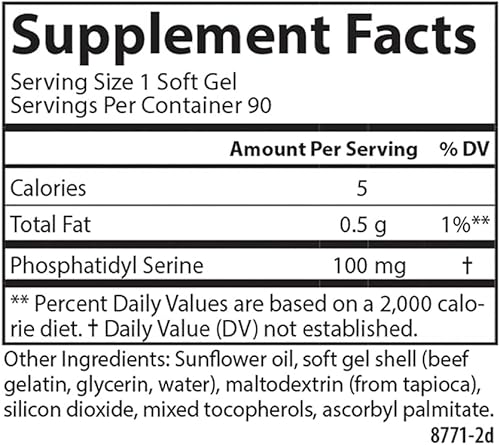 Miniatura 4 de Carlson - Fosfatidilserina, 100 mg, sin OMG, función cerebral, 90 cápsulas blandas