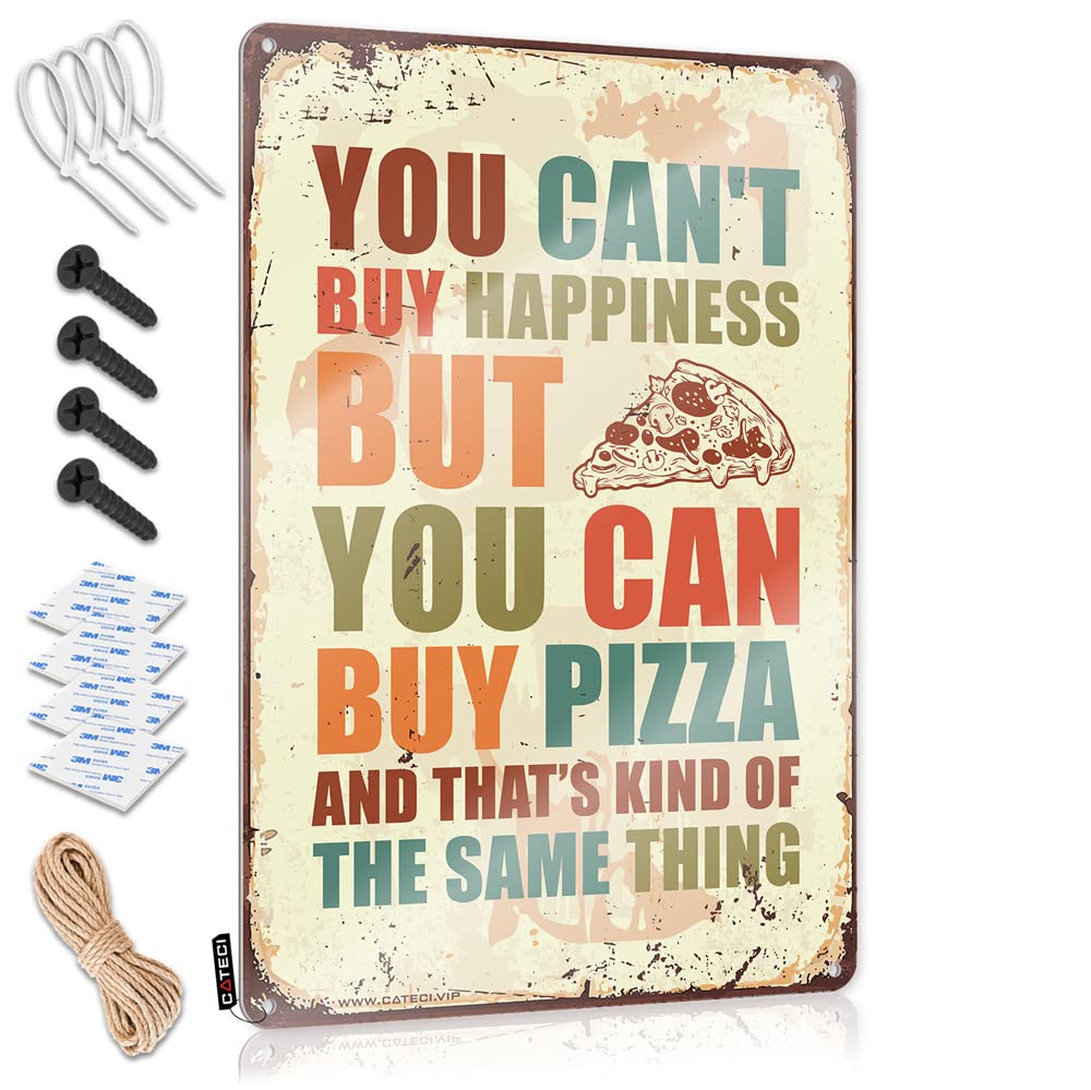 HELIOFORGE Beer Decorations For Man Cave You Can'T Buy Happiness But Can A Pizza Sign Tin Metal Bar Signs Cave Man Bar(20X30CM)