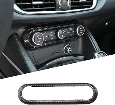 Car Center Console Volume Adjustment Knob Frame Decoration,Real Carbon Fiber Trim,Fit for Alfa Romeo/Giulia Stelvio 2017-2019 Auto Interior Accessories Black Carbon Fiber