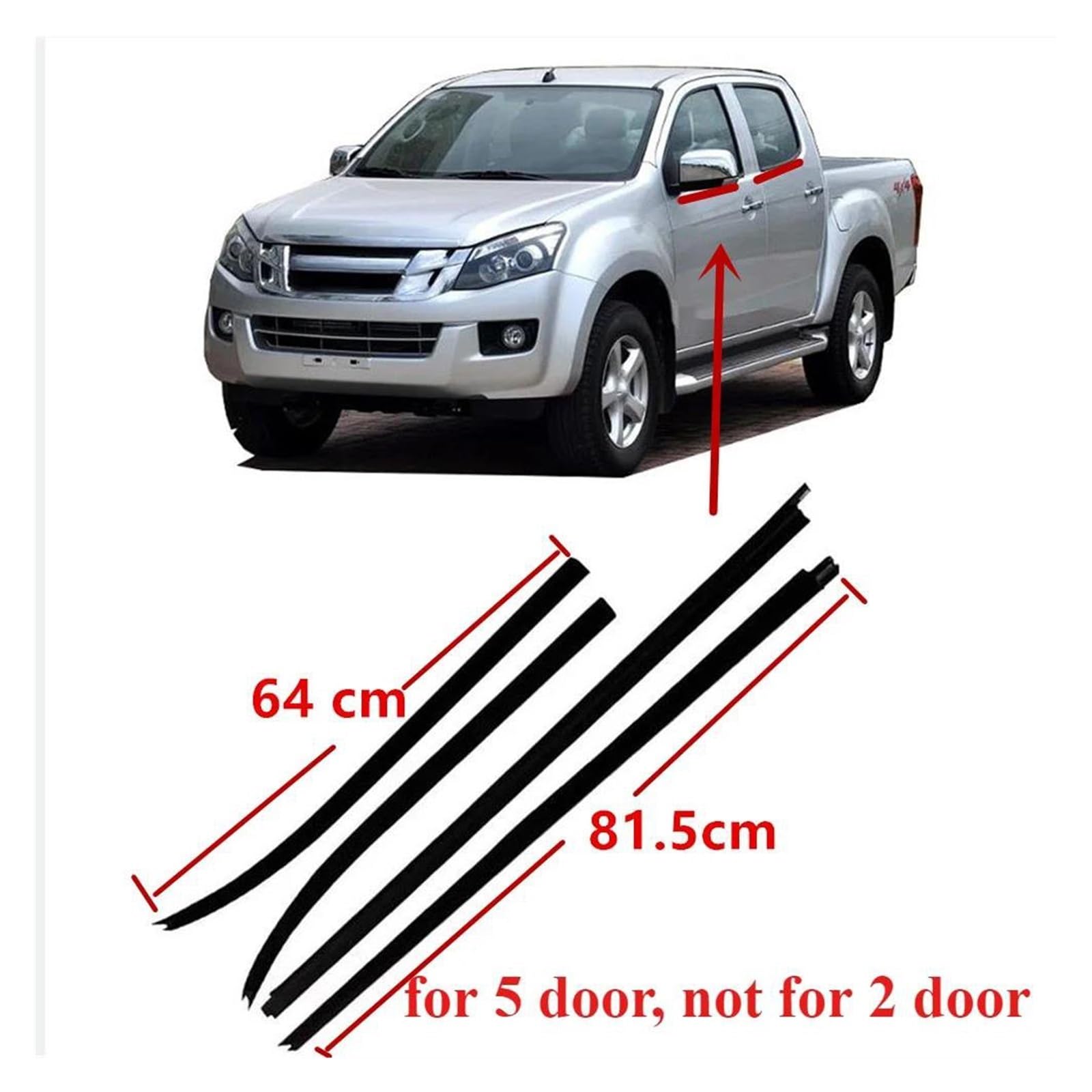 Guarnizioni per Portiere Isuzu D-Max 2013-2018 Striscia Protettiva per vetri Guarnizione in Gomma 9-98052198-2 4 Strisce Nere per la Protezione del Bordo Esterno di finestrini e Portiere dell'auto