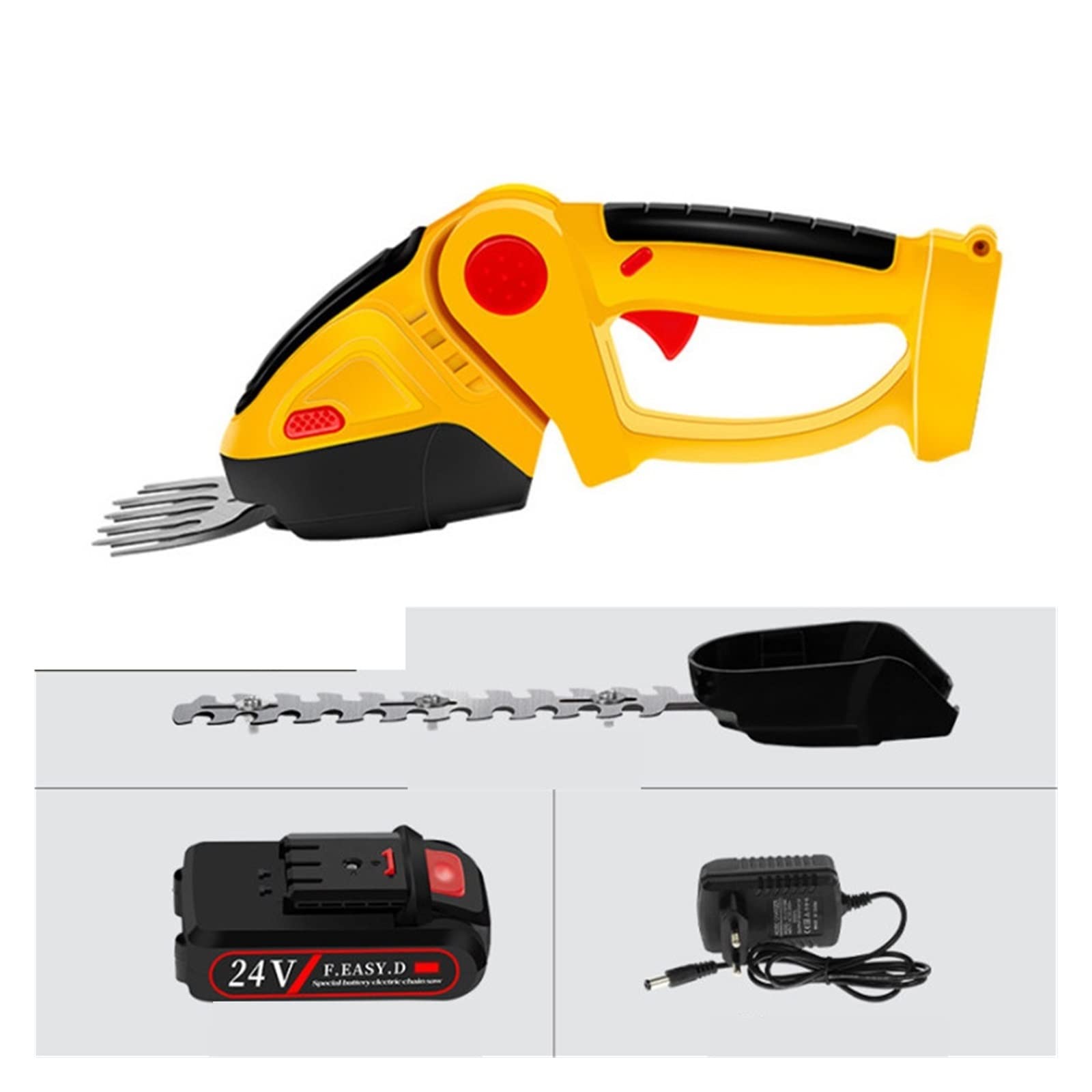 Cortasetos eléctrico inalámbrico 2 en 1 de 24V, 20000RPM, Recargable, Mano, for el hogar, for deshierbar, podar, Herramientas jardín,Mantenimiento eficiente del jardín(Set B)