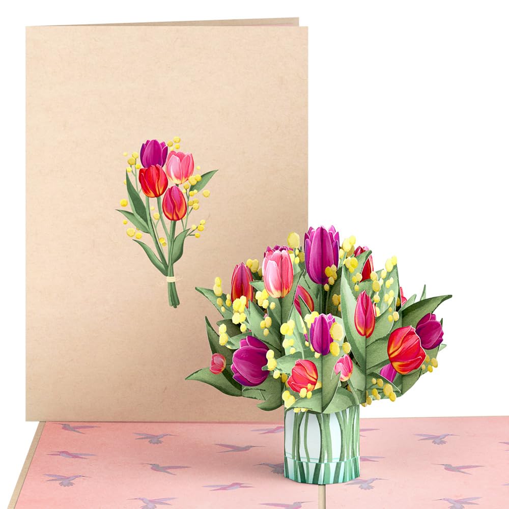 Lovepop Everyday Pop-Up Card for Her and Him - 3D Spring Greeting Cards for Boys, Girls, Men, Women - Cheerful Tulips - 5" x 7" Flower Card - Blank