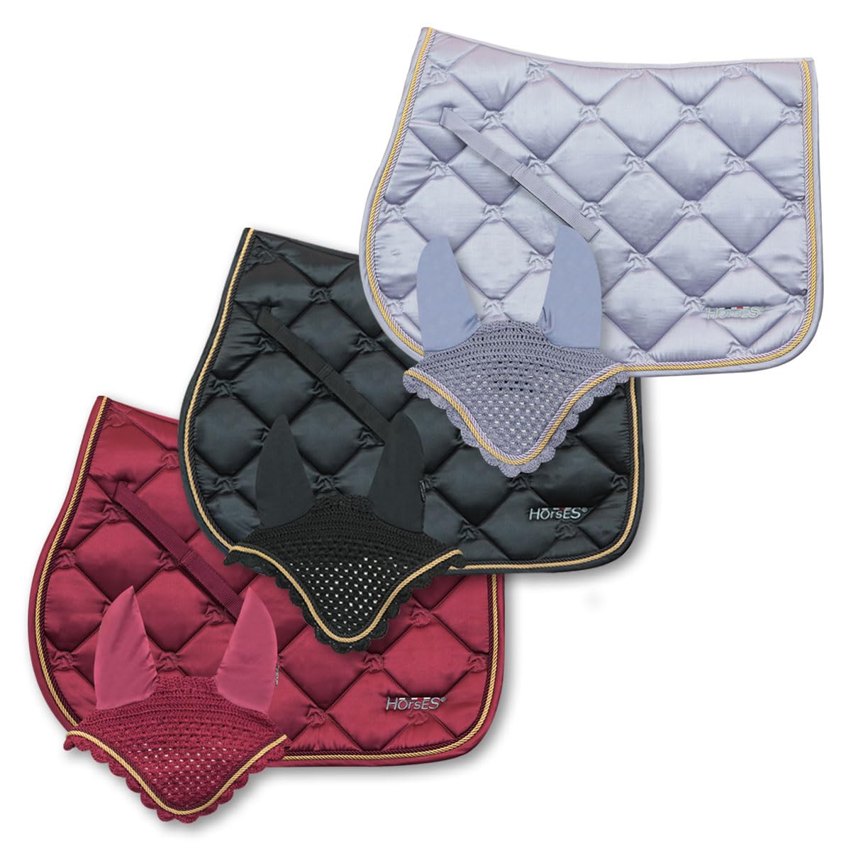 Sillín de salto+gorro Estelle, suave y resistente, indispensable para proteger al caballo de traumas y choques excesivos, Sobrio y elegante
