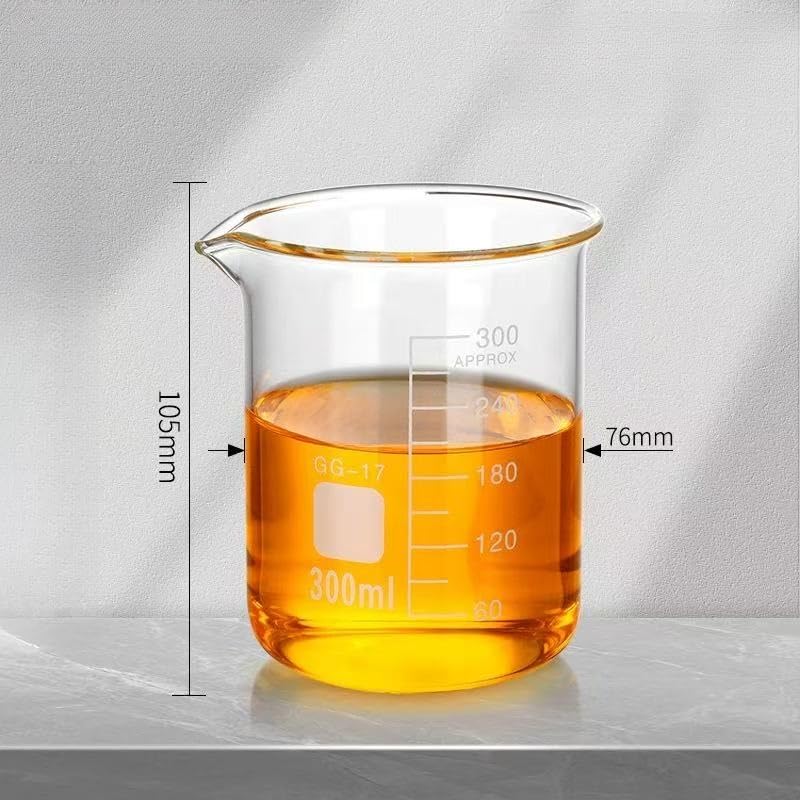 Probeta graduada de vidrio, Vaso de precipitados forma baja vidrio borosilicato G3.3 Taza medidora resistente al calor pared pesada 10-5000 ml(300ml)