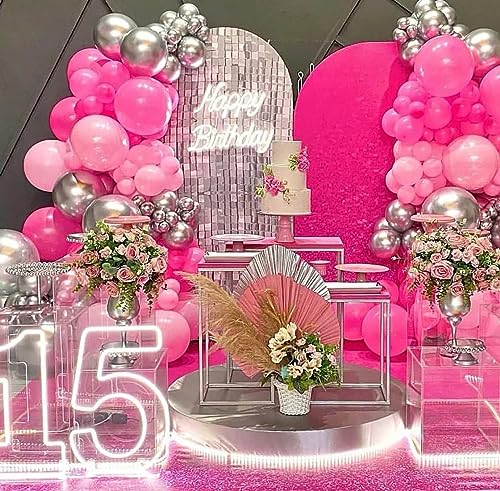Image of KALOR 12 Inch Hot Pink Balloons, 50 Pcs Latex Helium Balloons for Kid's Birthday Party, Baby Shower, Wedding, Graduate Party Decorations