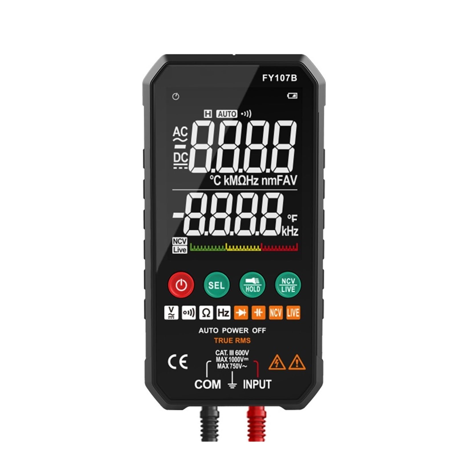 Tester Multimetru Multimetr Cyfrowy 6000 Zlicza Tester Ture RMS AC DC NCV Tranzystor Duty Multimetro Inteligentny Miernik Napięcia Precyzja Bezpieczny(FY107B)