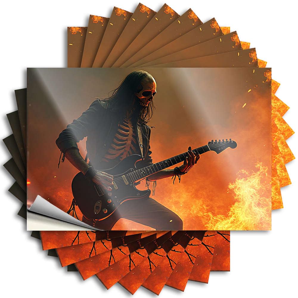 Decal Bedroom Accessories | Big Water Skeleton Guitarist On Fire Background for Taupe(6X9CM)
