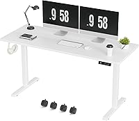 Vista 22 de Furmax Escritorio eléctrico de pie, 59 x 24 pulgadas, escritorio ajustable de altura con ruedas, escritorio de computadora de oficina en casa