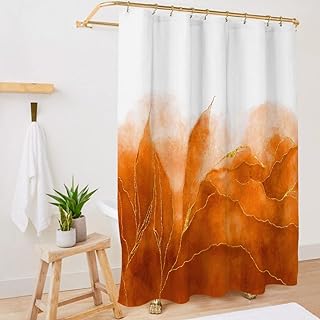 Orange Marble Shower Curtain Stylish Boho Ombre Orange and Gold Marble Bathroom Curtains Abstract White Golden Fabric Waterproof Polyester 72 x 72 Inches