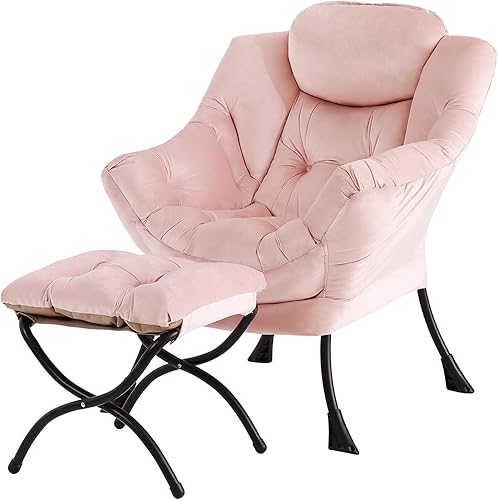 Tiita Silla perezosa con otomana, moderna silla de descanso grande, sillón de ocio con otomana, silla de lectura con reposapiés para dormitorio, Tiita Silla perezosa con otomana, moderna silla de descanso grande, sillón de ocio con otomana, silla de lectura con reposapiés para dormitorio,