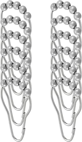 Miniatura 5 de mDesign Anillos de cortina de ducha de acero de metal fácil de deslizar, cortina de ducha de baño y forro de cortina, ganchos de anillo rodante para