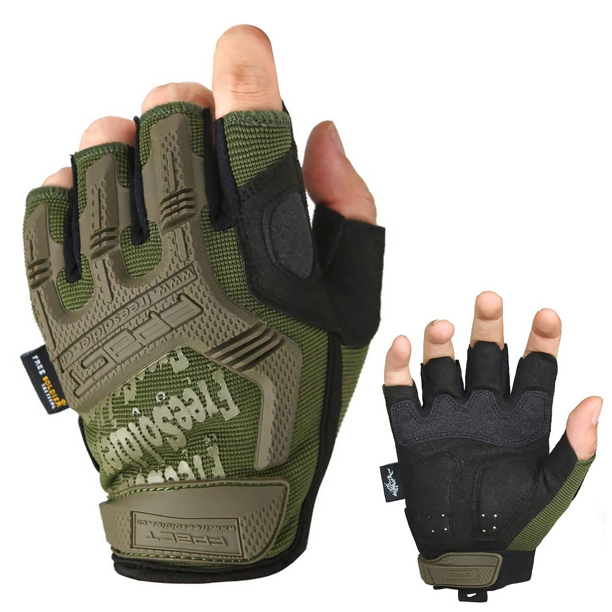 FREE SOLDIER Gants de Moto, Gants de Sports de Plein air Demi-Doigts Protection des articulations dures pour Scooter de Motocross Escalade Chasse Paintball Gants Tactiques