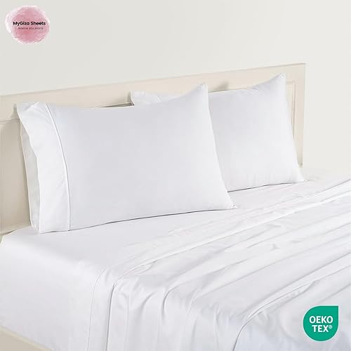 Miniatura 7 de MyGiza Sheets - Juego de sábanas de algodón Giza de primera calidad, tamaño split king, individual, matrimonial, king y queen, set de 4 unidades.