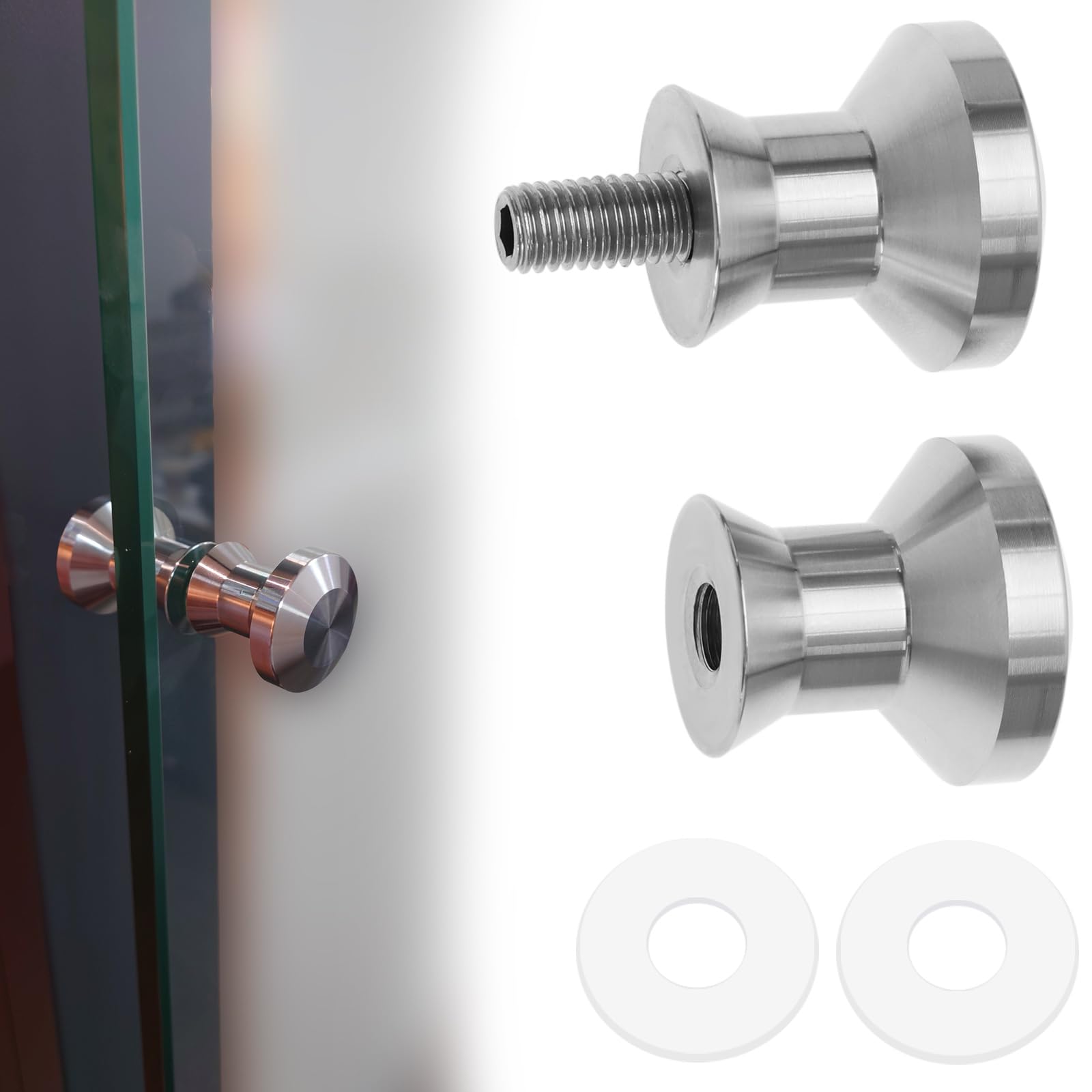 eMagTech 2 works Shower Door Double Knob Stainless Steel Glass Door Handles Mushroom Round Door Pull Handle Fittings Hardware for Most Glass Doors Silver - Image 2