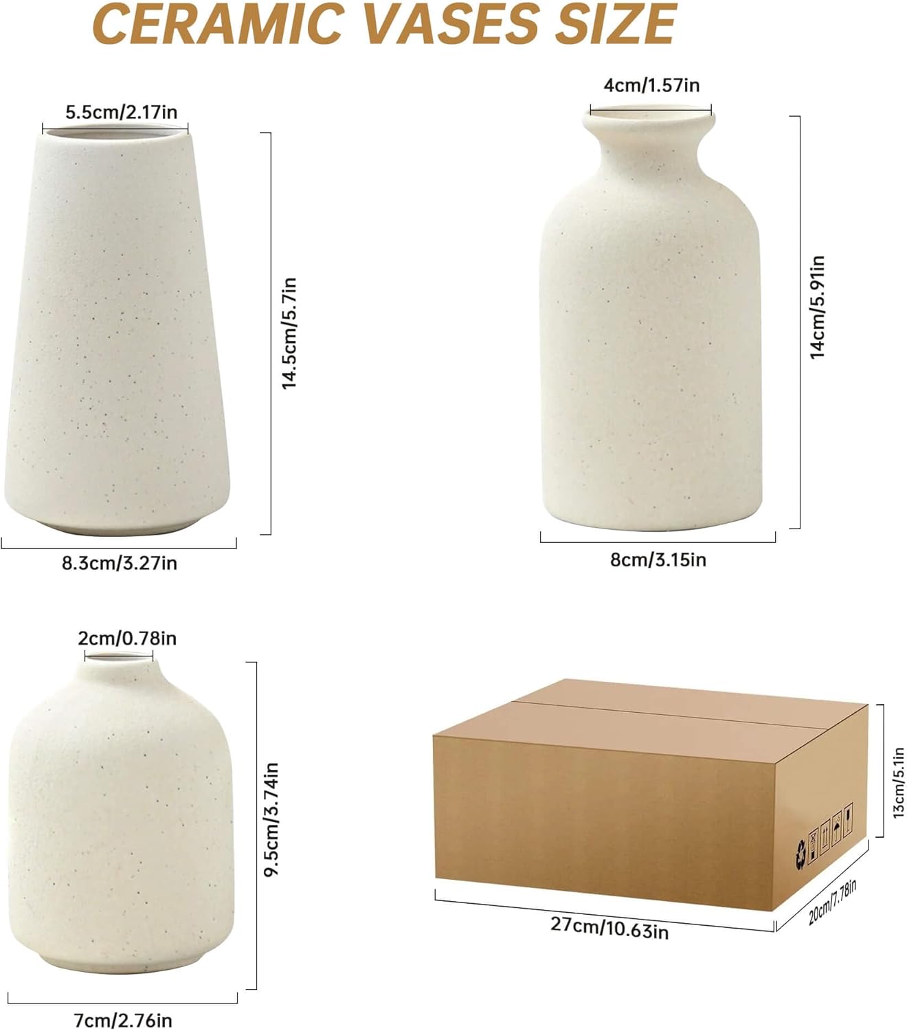 Beige Ceramic Vases Set of 3 for Pampas Grass & Dried Flowers, Creative Modern Boho Farmhouse Décor, Small Ceramic Vase for Shelf, Desk, Bookshelf and Entryway - Image 2