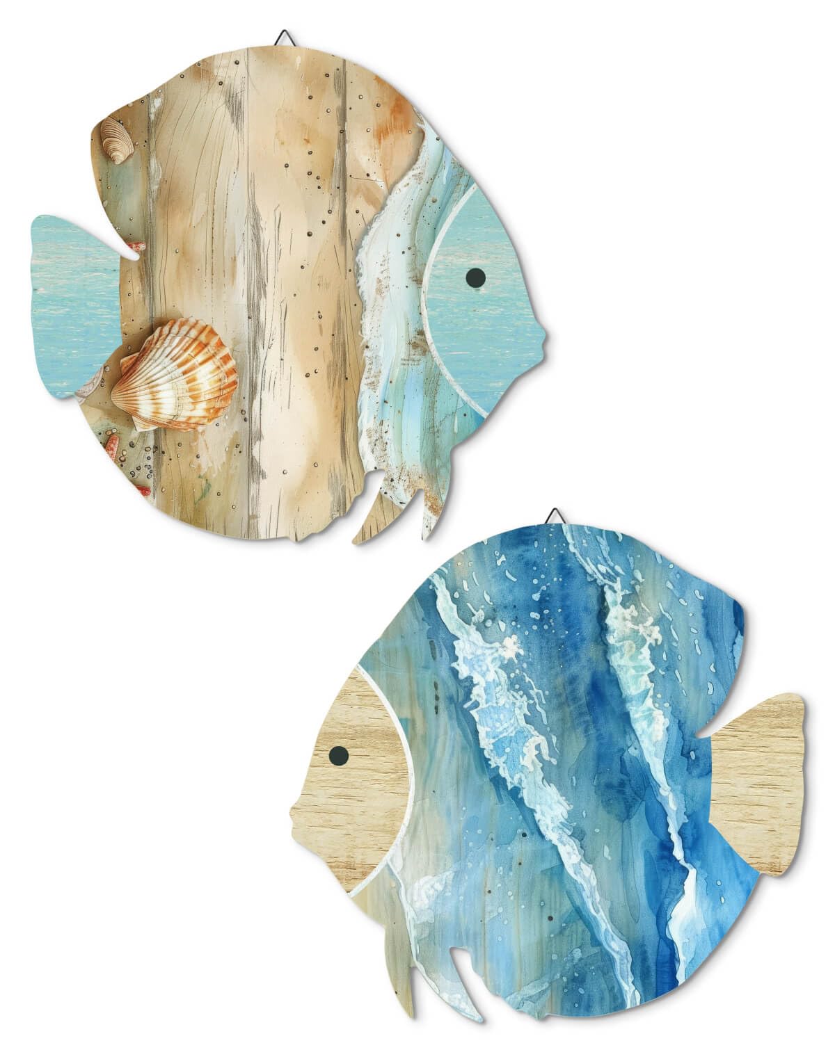 Decor Wood Fish Wall Decor 2pcs Rustic Beach House Wall Decor Coastal Lake Themed Home Decor Wood Hanging Nautical Decor For Bathroom, Lake House, Beach House Decor - Product view