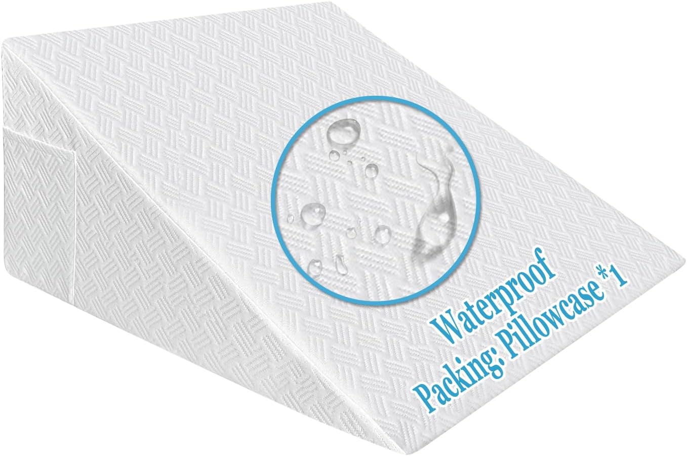 Wedge Pillow Cover 25x24x12 Triangle Pillow Case Bed Wedge Pillow Case Waterproof Pillowcase with Zipper & Pocket Machine Washable Incline Pillow Case Cover-Replacement Protector Only（Waterproof）