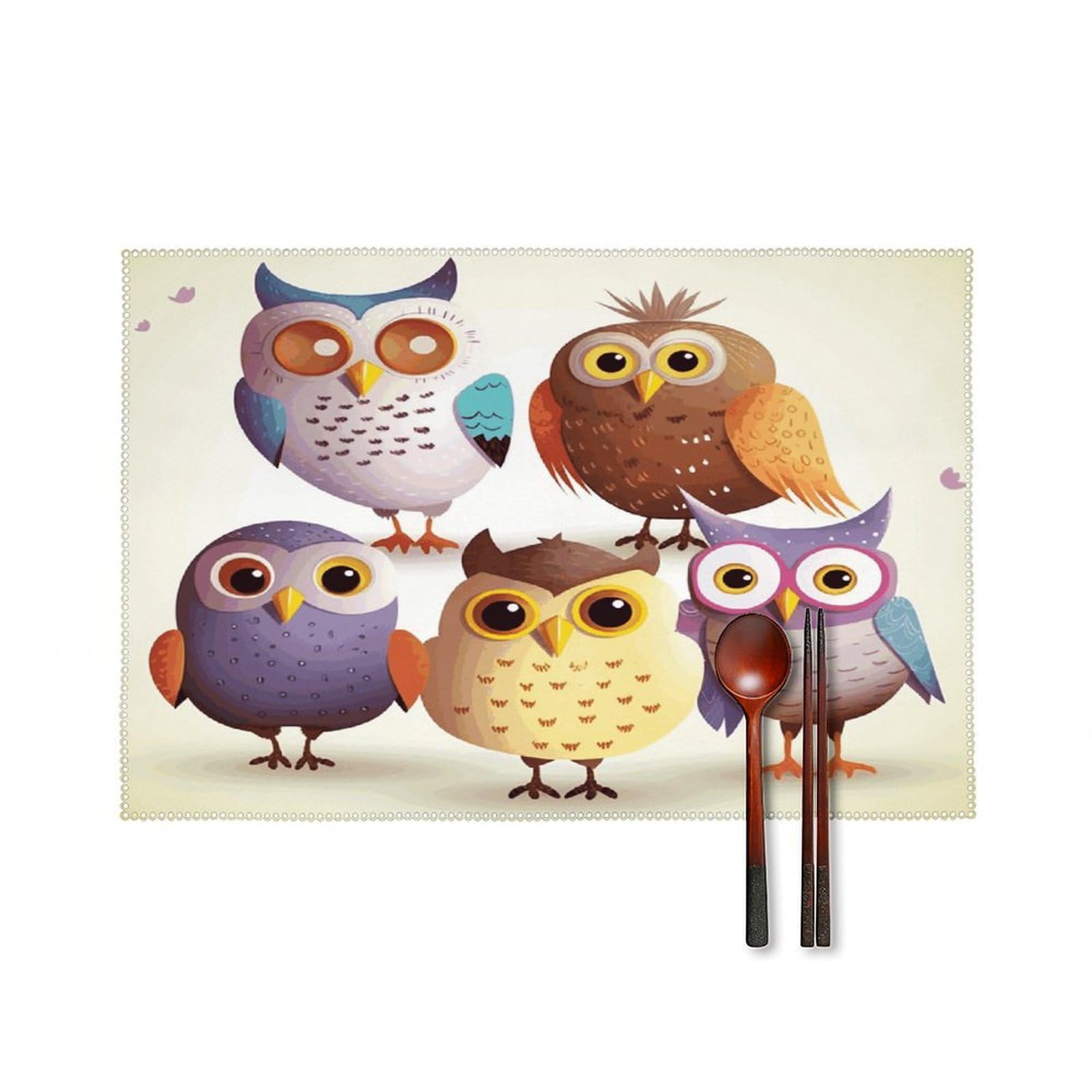 Owls Birds Placemat Set of 6,Thickened Non-Slip Place Mats Heat Resistant Reversible Table Mats Resistant Washable Place Mat for Kitchen Dining Table Decoration Indoor